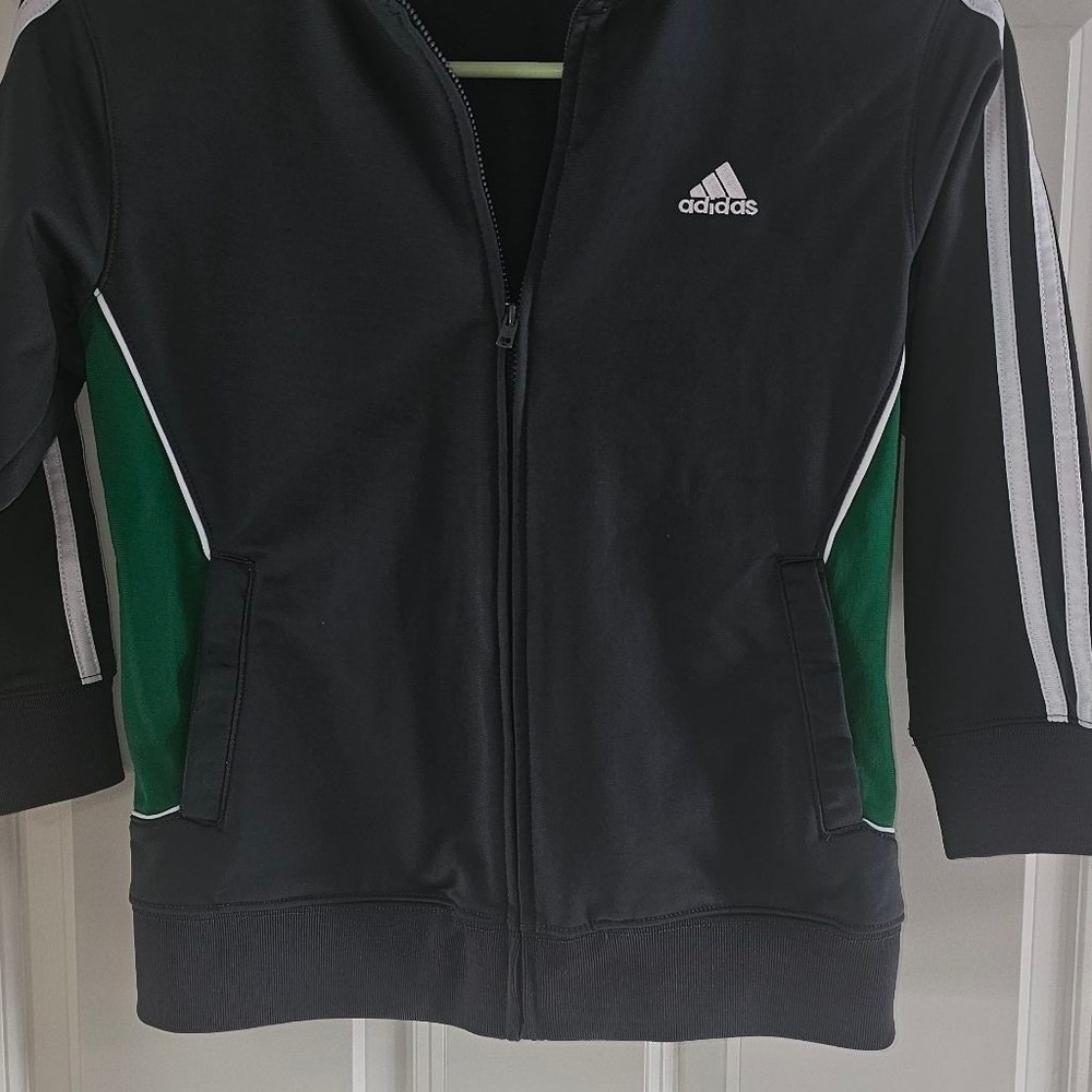 Boys Adidas Gray Green Track Jacket M Zip Up - Picture 5 of 8